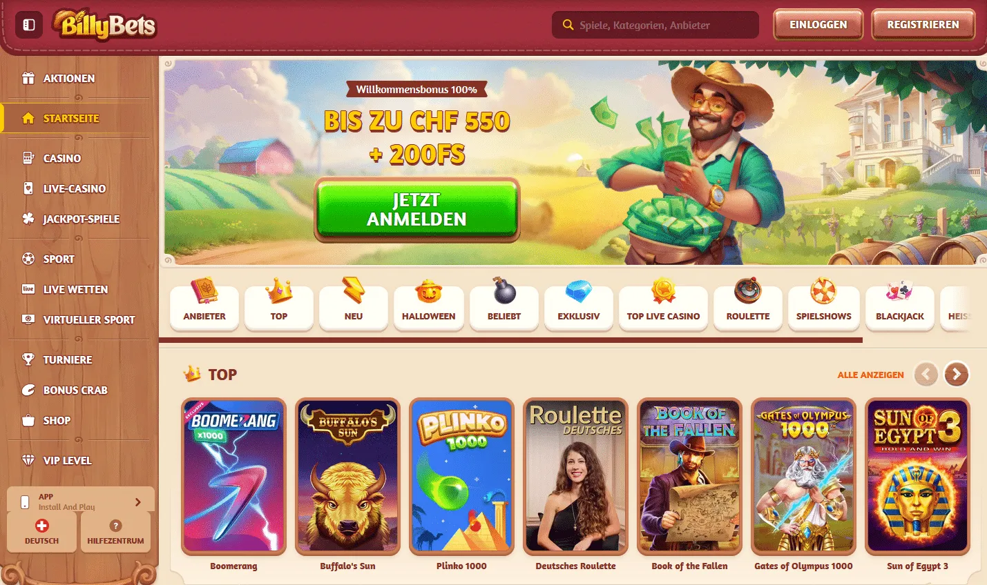 Billy Bets Casino Startseite