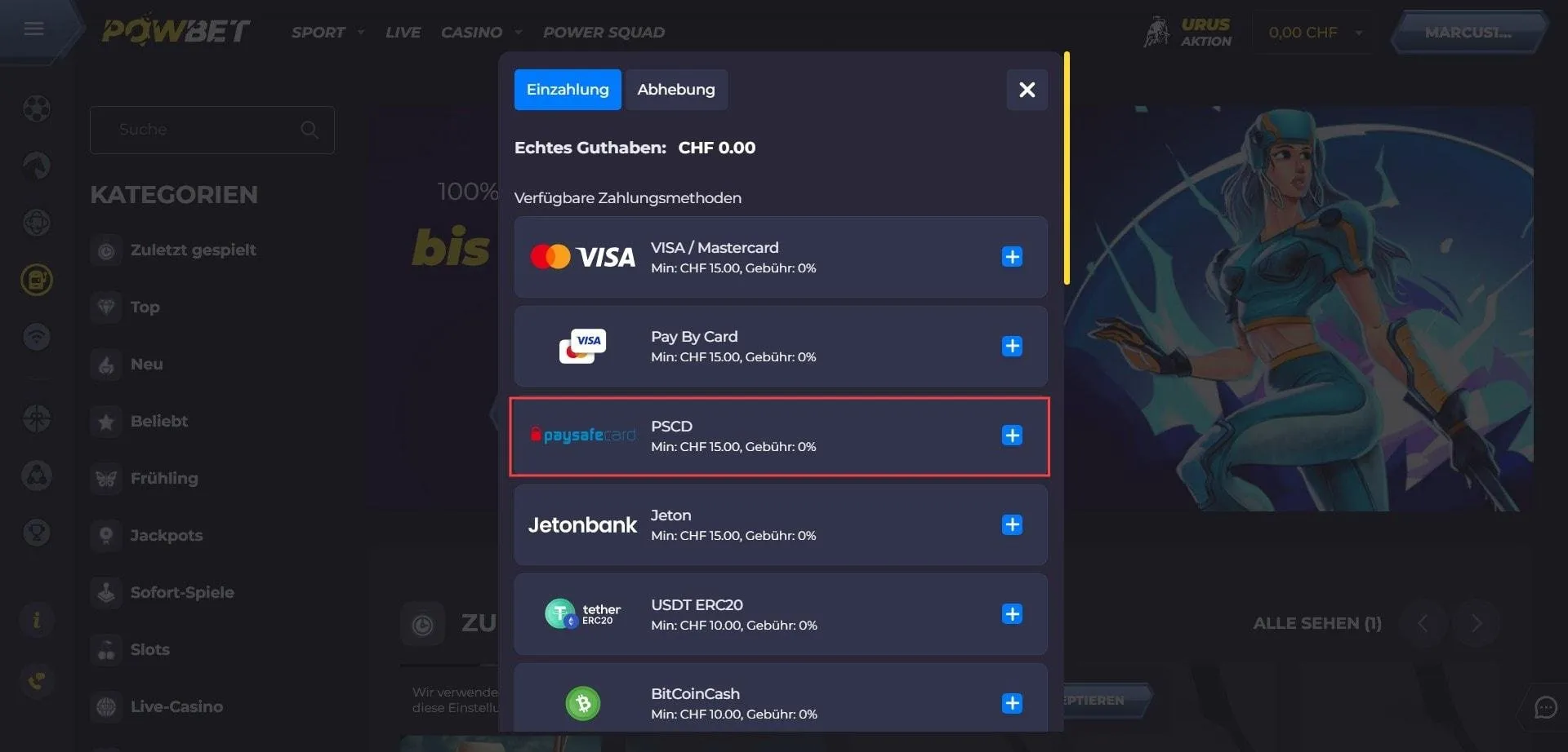 Powbet Casino mit Paysafe